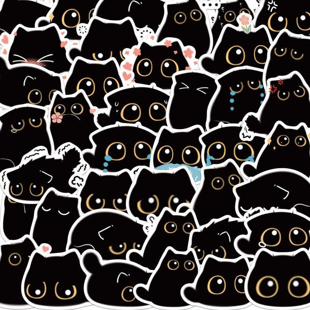 10/20/40pcs Kawaii Black Cat Graffiti Stickers Cute Cartoon Kitten Decals Water Bottle Notebook Phone Graffiti Sticker Kids Toy