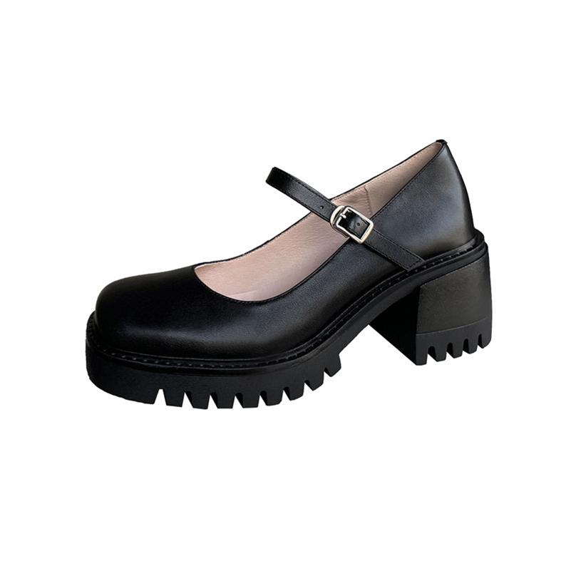 

Meotina/женская обувь Мэри Джейн, туфли-лодочки на платформе и толстом каблуке из натуральной кожи с пряжкой, женская обувь на высоком каблуке с квадратным носком, весна 40 34 чёрный