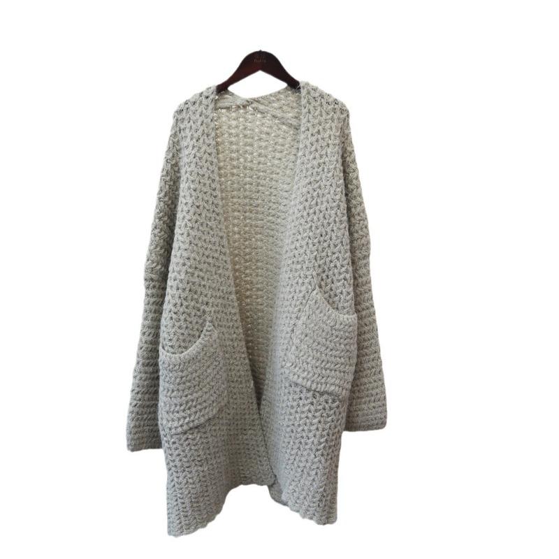 Autumn and winter new long thick needle mohair knitted cardigan women's loose lazy wind sweater jacket