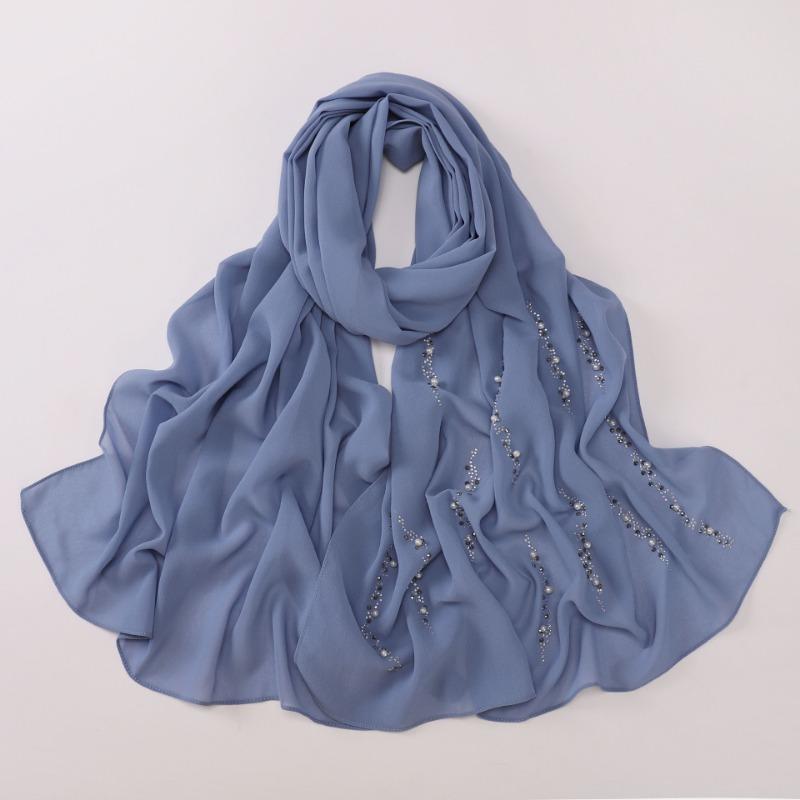 Chiffon Long Scarf With Rhinestones Beads Ethnic Headscarf For Women
