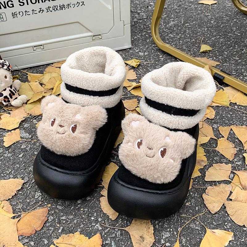 New 2025 Autumn and Winter Cute Bear New Cotton Shoes Velvet Warm Bread Shoes Home Non-slip Cotton Slippers