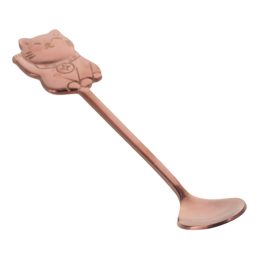 4pcs Cat Style Lucky Cat Coffee Spoon 4 Color 5.71x0.98in Mini Cat Style Dessert Spoon Stainless Steel Cartoon Spoon