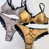 Set de lenjerie de corp pentru femeie, din țesătură de mătase franceză, braletă sexy din dantelă, cupă subțire, set de sutien push up, lenjerie romantică trandafir, pentru femei intime