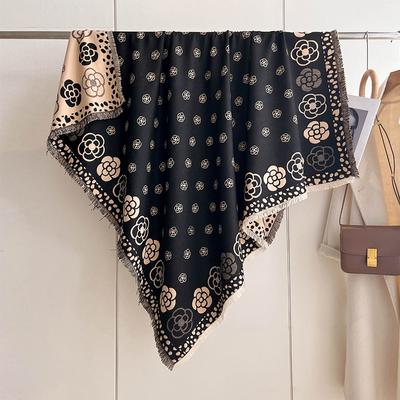 Camellia Temperament High-End Large Square Scarf Double-Sided Imitation Cashmere Thickened Scarf With Decorative Shawl