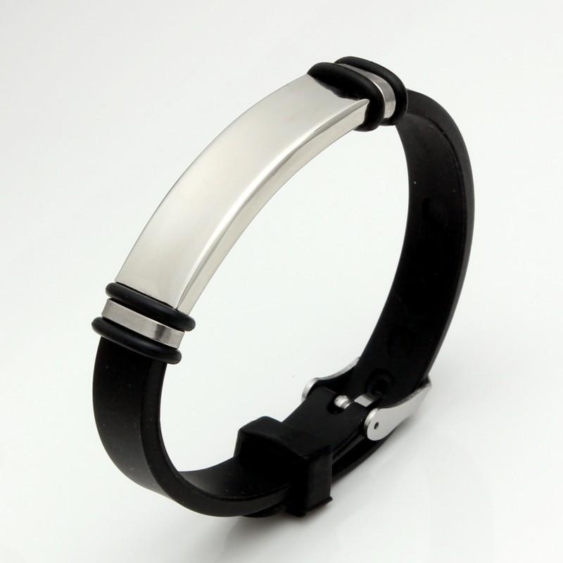 Waterproof Stainless Steel Bracelet Men Adjustable Silicone Strap Sport Wristband Engravable Bar Punk Jewelry Accessories