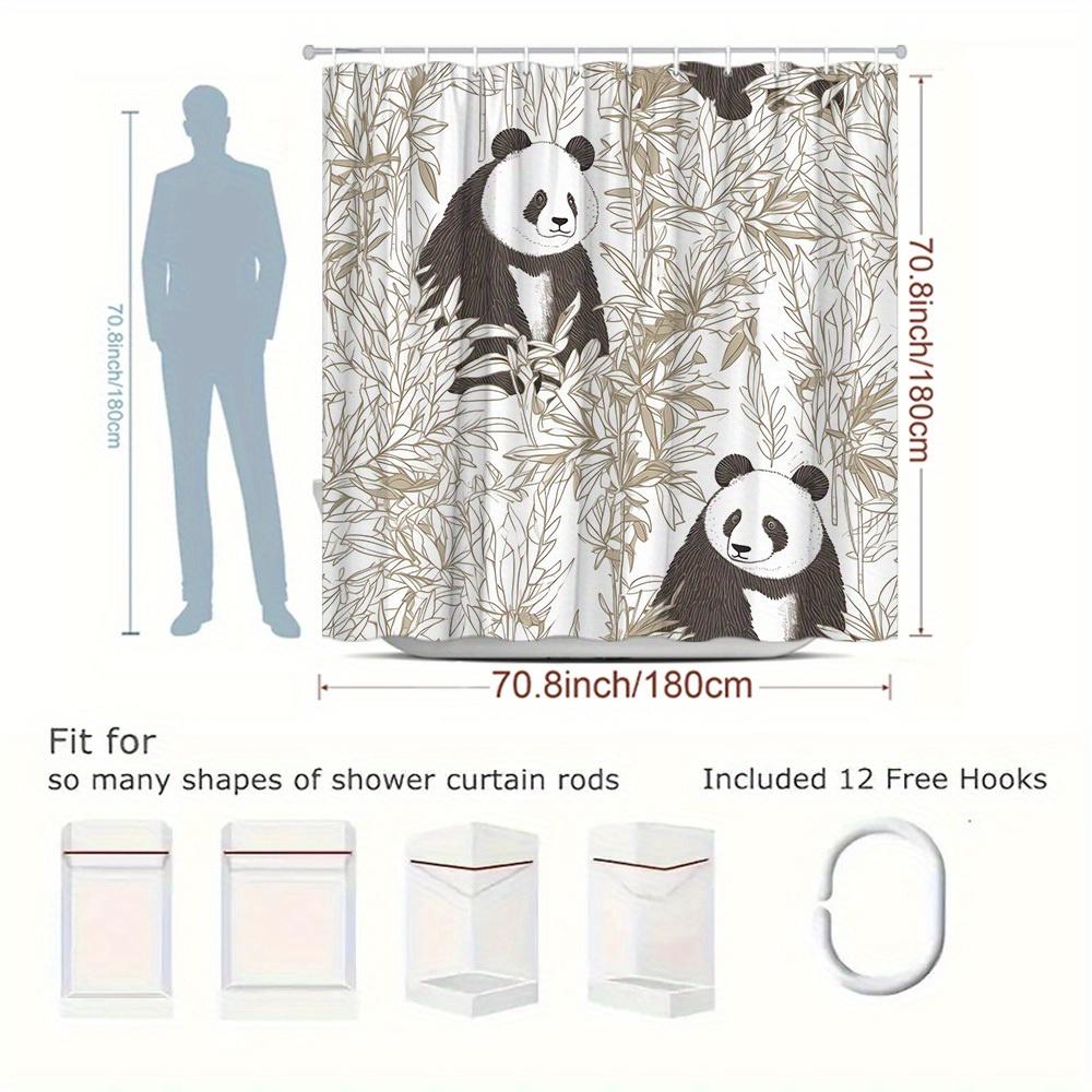 1pc Panda Theme Shower Curtain with Vivid Animal and Plant Design, Bathroom Decor, Polyester Fabric, Includes 12 Hooks,