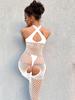 Cross-Back Jacquard Mesh Open-Crotch Bodysuit Lingerie - Sexy One-Piece Sleepwear