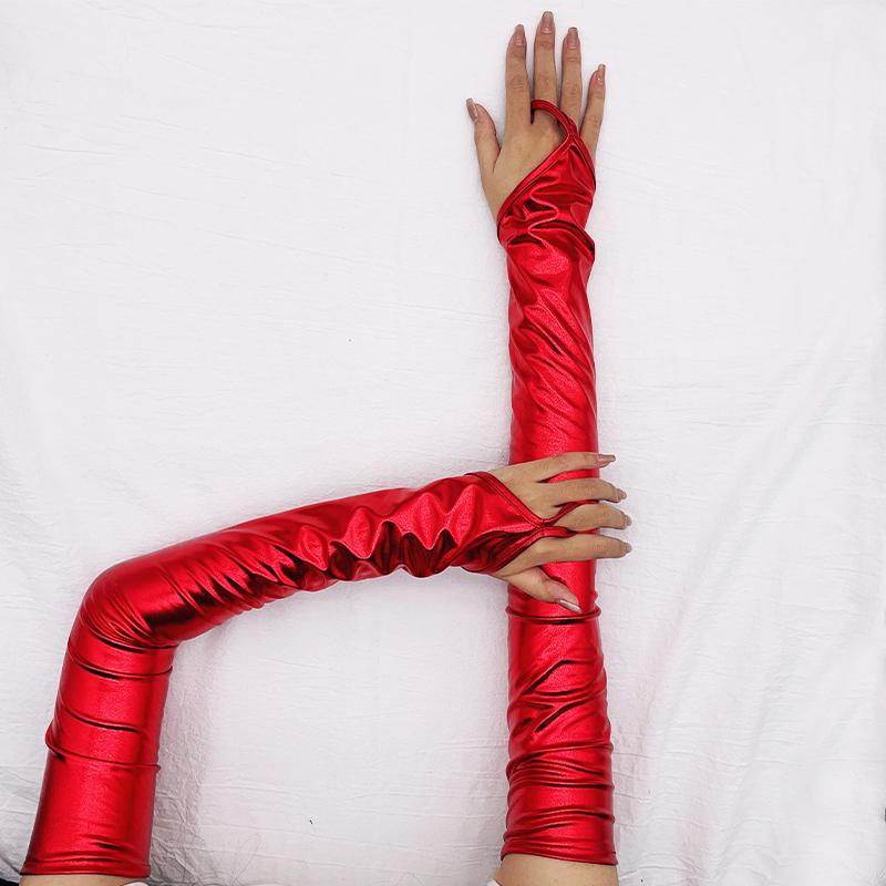 

Lacquer Leather Hook Finger Long Gloves Sexy Women Fingerless Mittens Cosplay Nightclub Stage Performance Pole Dance Party 48cm