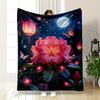 Pink Flower Lantern Moonlight Scene Blanket Flannel Blanket for Bedroom, Living Room, Sofa, and Nap Sofas.