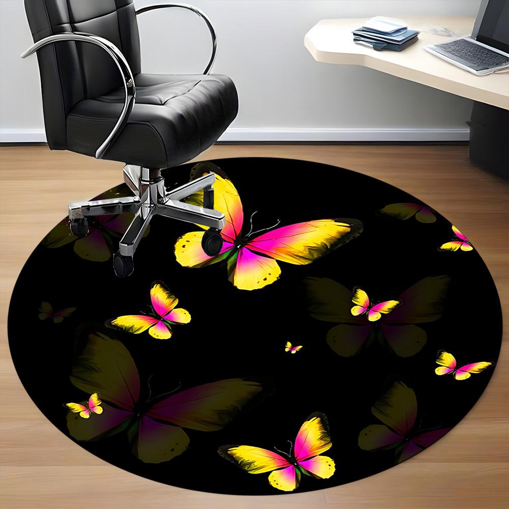 1pc Butterfly Print Circular Chair Carpet for Office, Non slip, Soft and Durable Office Rug for Interior Decoration