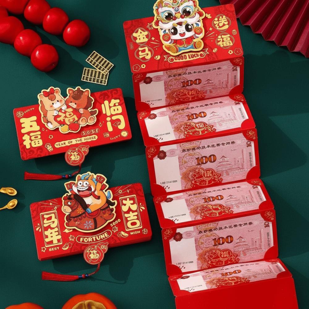 2026 Horse Year Folding Red Envelope Cartoon Pattern Lucky Money Pocket Birthday Celebration