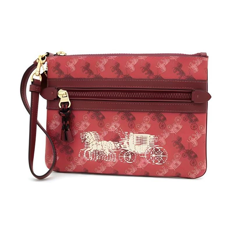 

Coach Gallery 24 Classic Horse And Carriage Print Coated Canvas And Leather Clutch Bag Small Women clutch bag Red 84635-IMPHO Basic Set (Bag+Dust Bag)