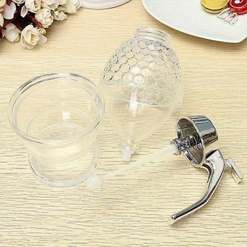 Honey Dispenser No Drip - 8oz Plastic Beehive Shape Syrup Dispenser with Stand - Leak-Proof Honey Jar Pot with Trigger for Easy Pouring