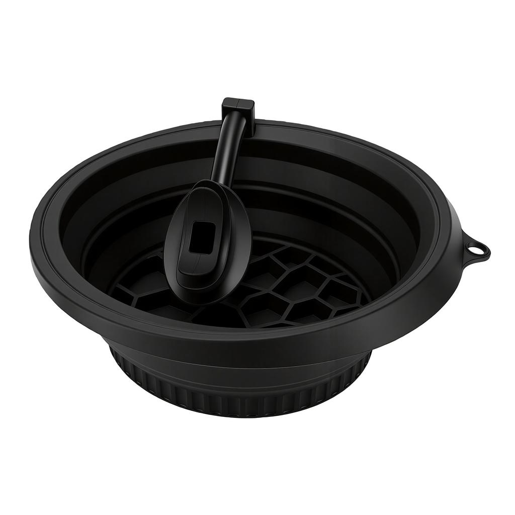 Silicone Ice Bath Bowl with Built In Ice Grid Ventilation Tube Foldable Face Ice Silicone Bowl for Skincare Black