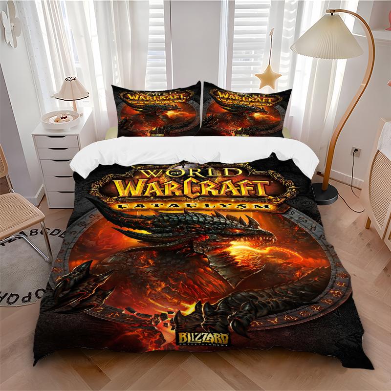 3Pcs World Warcraft Cataclysm Expansion Bedding Set Quilt Cover Pillowcase Home Christmas Xmas Halloween Gift 1 Duvet Cover 2 Pillowcase M924617