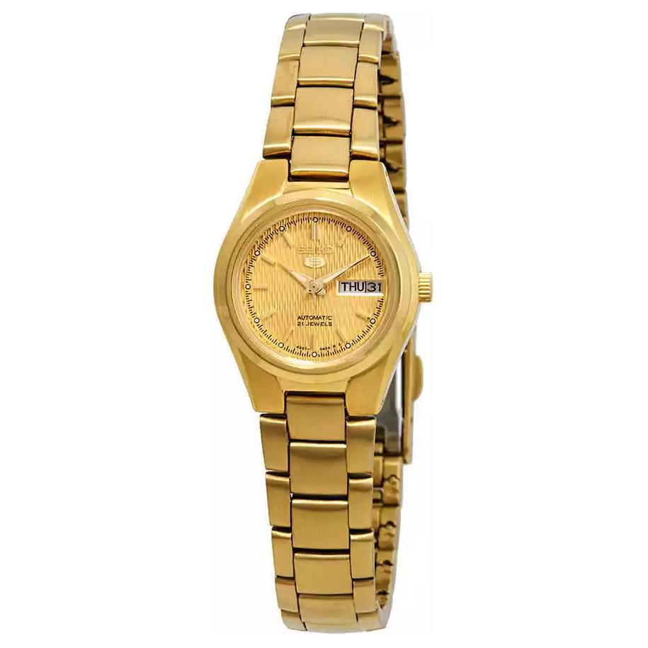 

SEIKO 5 30m Water Resistant Automatic Mechanical Movement Stainless Steel Strap Watch 26mm SYMC18 Gold Dial