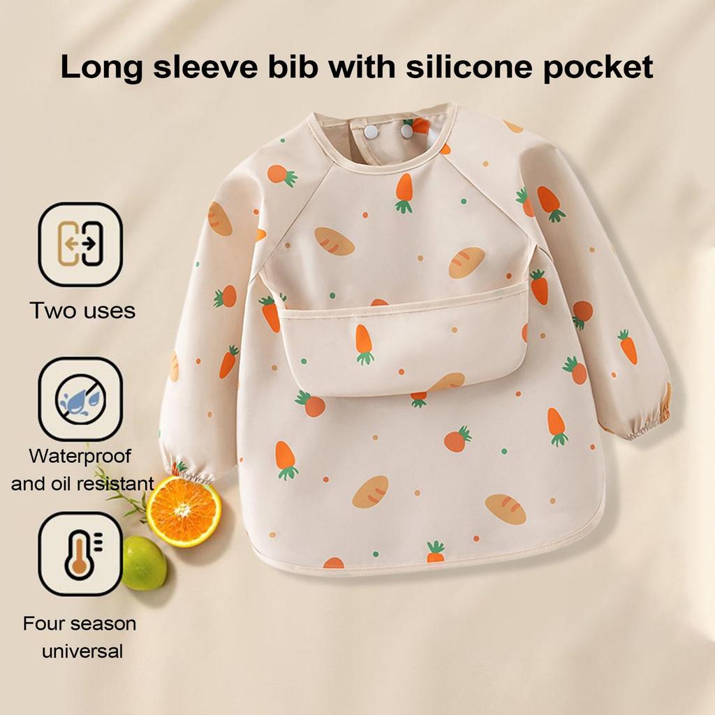 Baby Smock Bib Soft Full Sleeve Adjustable Weaning Smock Full Sleeve Toddler Eating Shirt Bibs for 6-36 Months Kids Girls Boys