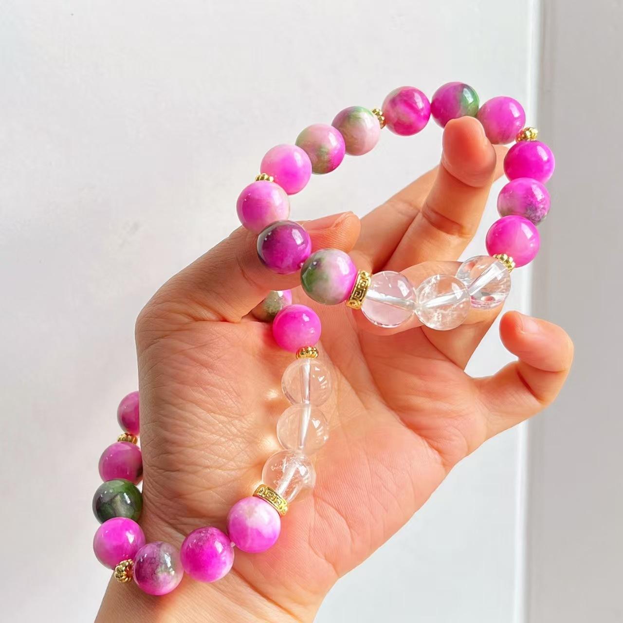 Design Sense Red Green Quartzite Natural White Crystal Bracelet Bracelet