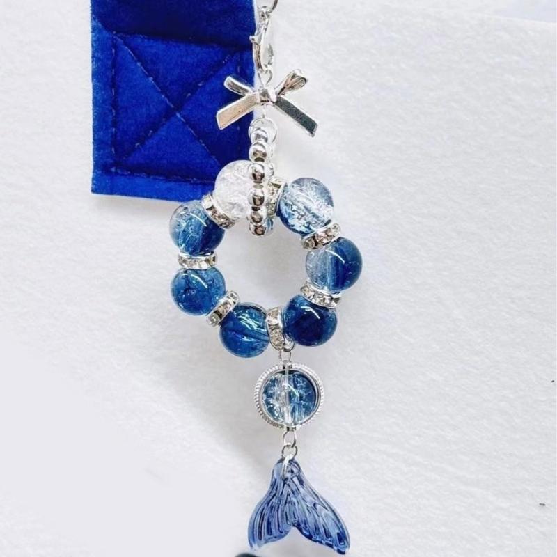 Trendy Fish Tail Phone Charm with Bowknot Pendant Handmade Beaded Keychain Ornament Backpack Accessory for Daily Use