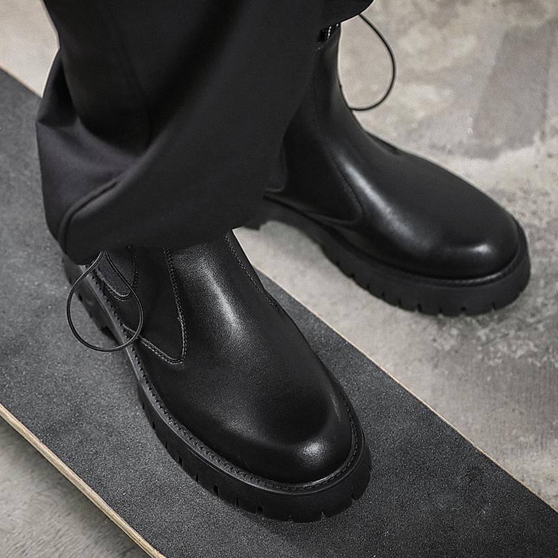 Fashion All-match Male Motorcycle Boots New Antiskid Male Walking Shoes Men Winter Plush Snow Boots Outdoor Mens Slip On High Top Shoes