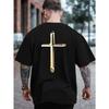 European Size Men's Oversized Summer T-Shirt with Money Lettering Print - Breathable Round Neck Short Sleeve Casual Loose Fit Tee for Outdoor Sports