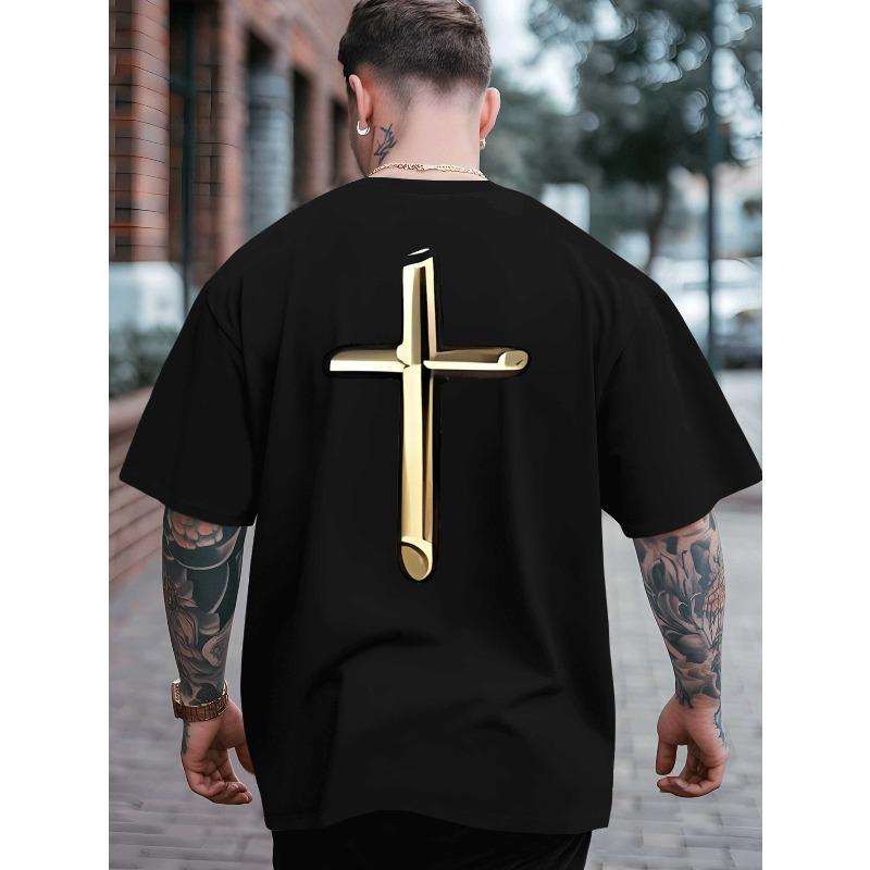 European Size Men's Oversized Summer T-Shirt with Money Lettering Print - Breathable Round Neck Short Sleeve Casual Loose Fit Tee for Outdoor Sports
