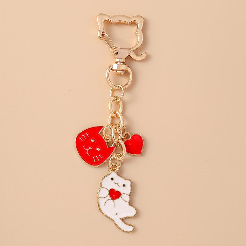 Lovely Enamel Cartoon Cat Keychain Animal Key Ring Pendants for Women Girls Handbag Decor DIY Jewelry Accessories Gifts