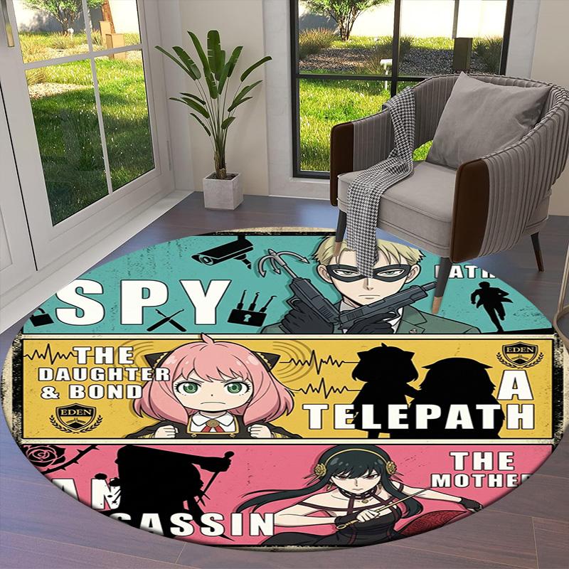 Spy Family Round Area Rug Carpet Rug For Living Room Bedroom Sofa Playroom Decor Nonslip Floor Mat
