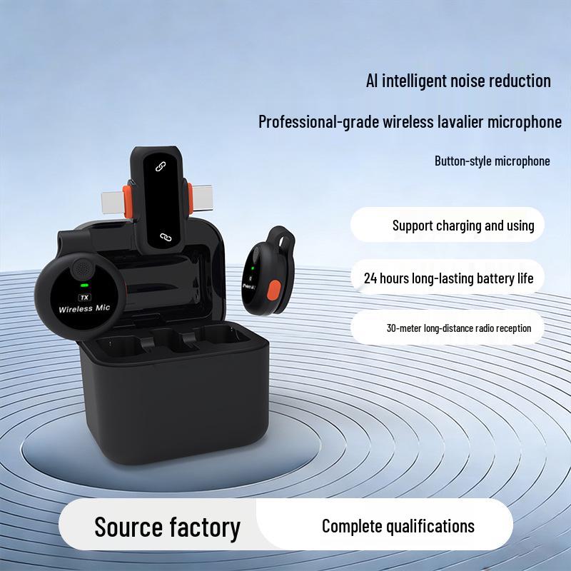 J33 Wireless Lavalier Microphone with Charging Case & AI Noise Reduction, Digital Display, Dual-Function Button.