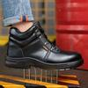 Winter Black Ankle Leather Safety Shoes Men Waterproof Shoes Thermal Cotton Boots