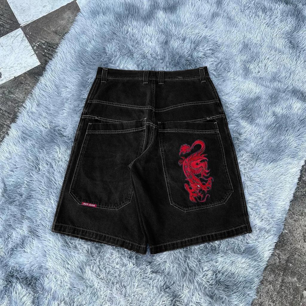 Unisex Y2K Baggy Shorts Vintage American Streetwear Printing Denim Shorts 2000s Hip Hop Men Women Casual Basketball Shorts