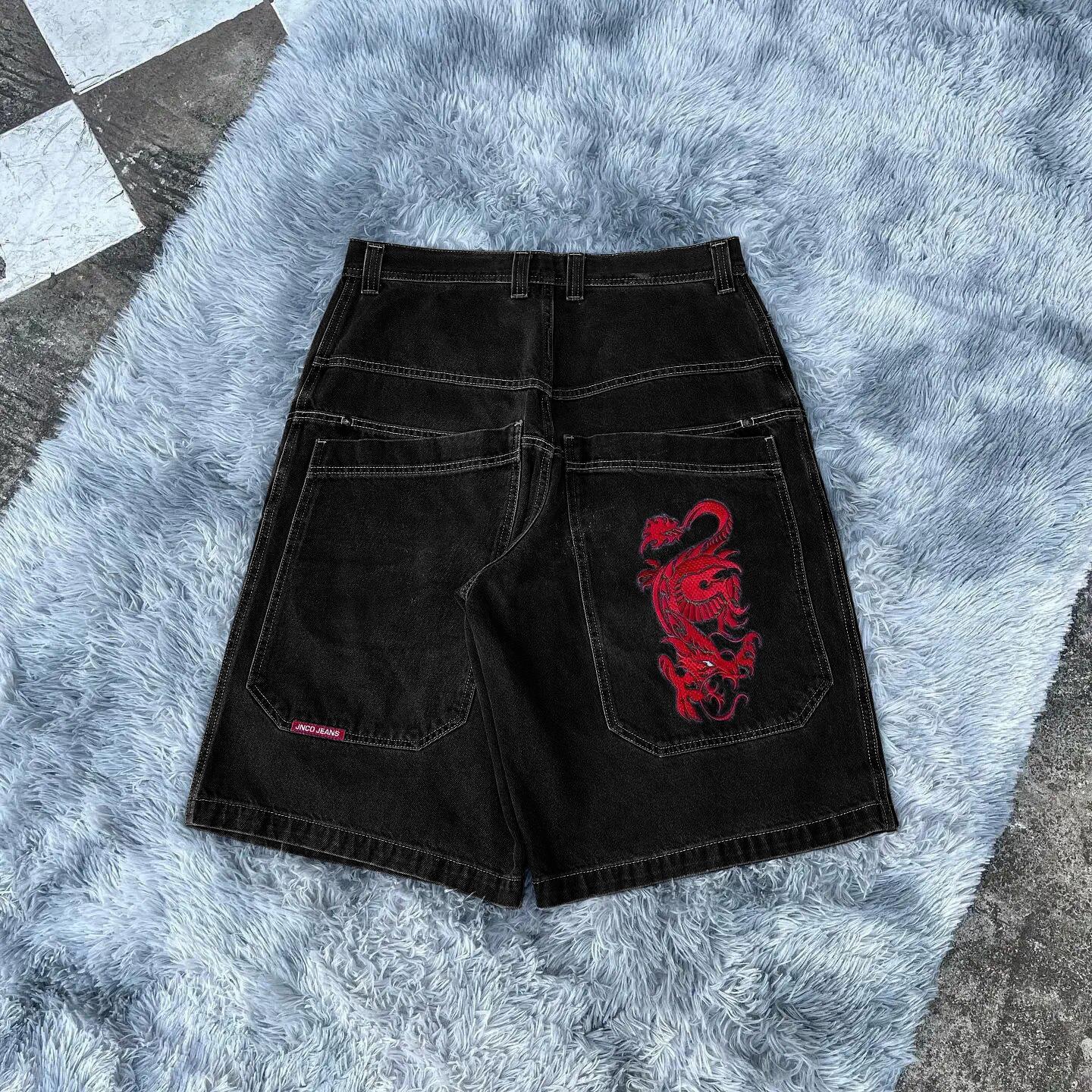 

Унісекс Y2K мішкуваті шорти Vintage American Streetwear друк джинсові шорти 2000-х років хіп-хоп чоловіки жінки повсякденні баскетбольні шорти M
