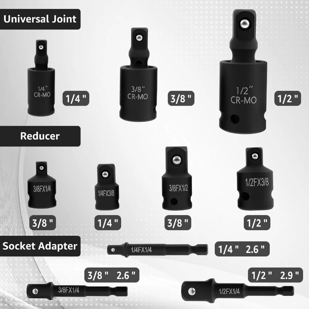 10Pcs/Set Universal Drive Ratchet Wrench Impact  Socket  Adapter Set  Mechanical Maintenance
