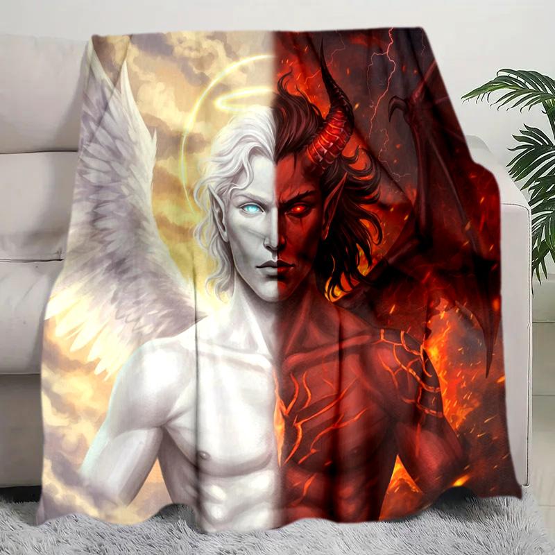 Angel Devil Fantasy Art Print Blanket Soft Comfortable All Seasons Couch Office Nap Travel Blanket Birthday Gift Christmas Present