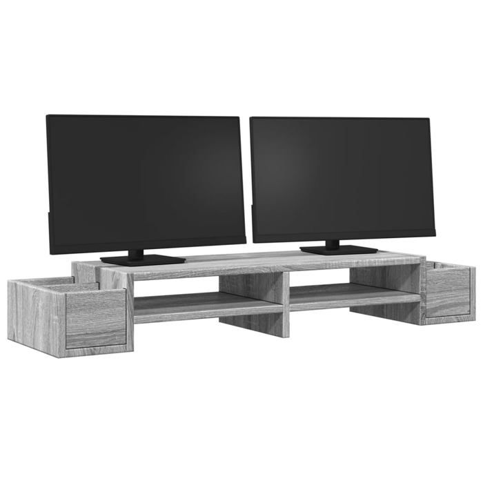 VidaXL Support de moniteur avec rangement sonoma gris bois ingénierie, support de moniteur pour bureau, étagère de moniteur, 854693