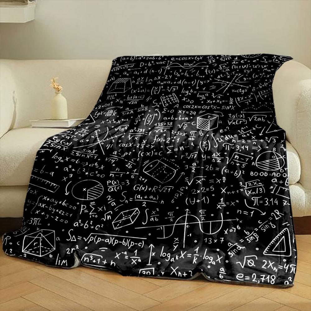 The pattern consists of mathematical formulas, graphs, and geometric shapes. for all seasons blanket lunch break throw gift