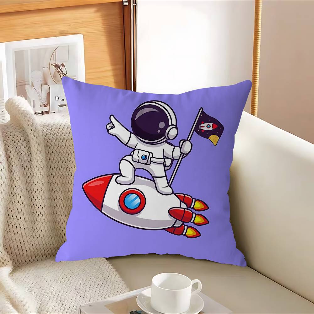 R-Raket Tecknad Astronauter Kuddfodral Avtagbart Tvättbart Kuddfodral – Mjukt Linne för Alla Årstider