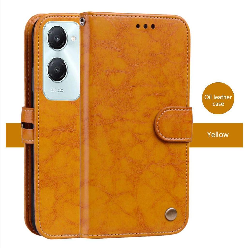 Vintage Crazy Horse Texture PU Leather Flip Wallet Phone Case for Vivo Y28s 5G,Y18,Y18s,Y03,Y03t Card Holder Kickstand Shockproof Protective Cover