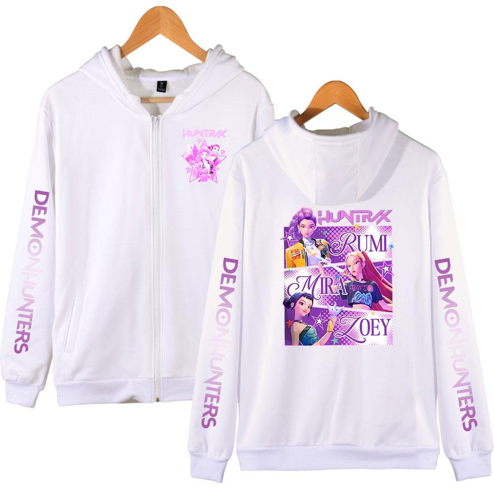 Fashion KPop Demon Hunters Zipper Hoodies Men Women Hip Hop Zip Up Sweatshirt Plus Size Street Wear