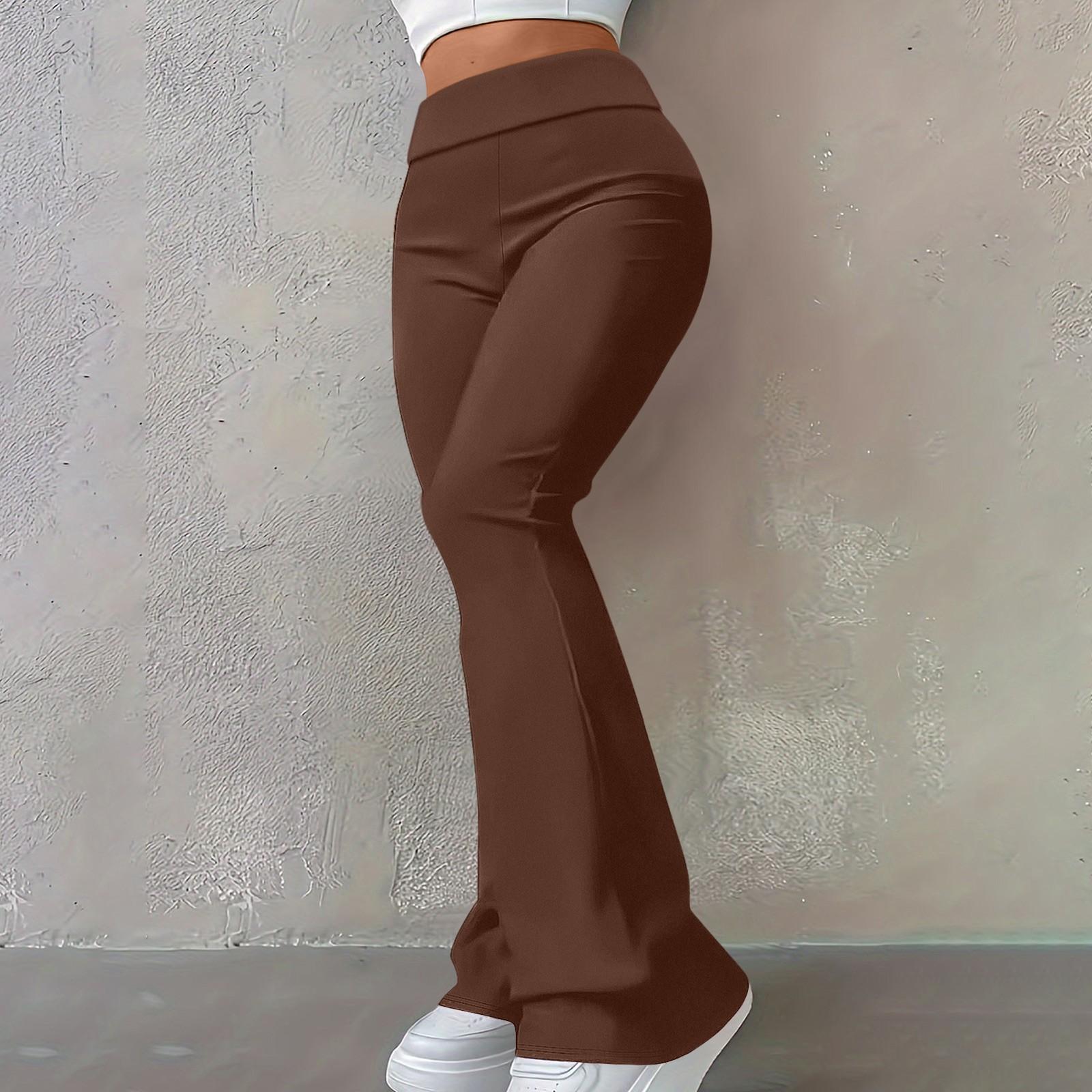 

Женские модные облегающие брюки однотонной расцветки с высокой посадкой M коричневый