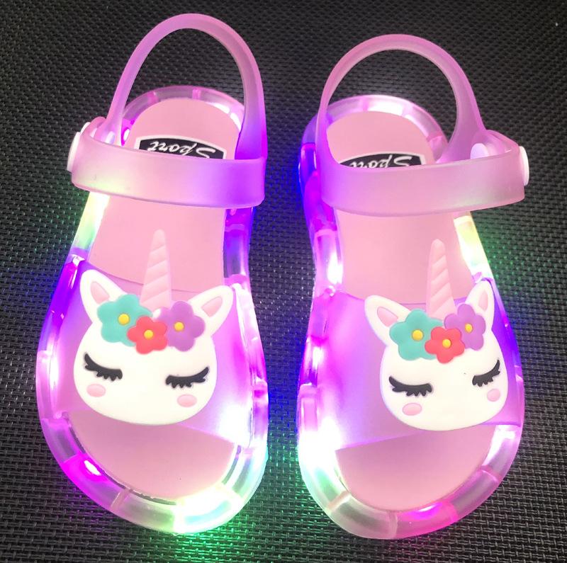 Mädchen Hausschuhe Kinder Einhorn LED Kinder Hausschuhe Baby Sandalen Kinderschuhe für Mädchen Jungen Leuchtende Schuhe Kleinkind