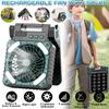 Portable Desk Fan 90°tiltadjustable Solar Rechargeable Camping Fan 4-speeds wind with timer,3modes LED Light,Emergency Power Fan