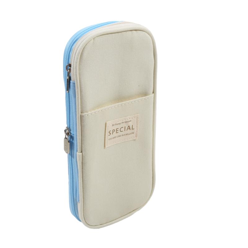 Cute Canvas Pencil Case Student Color Block Stationery Storage Bag Multifunctional Large Capacity Pen Bag Organizer Pouch