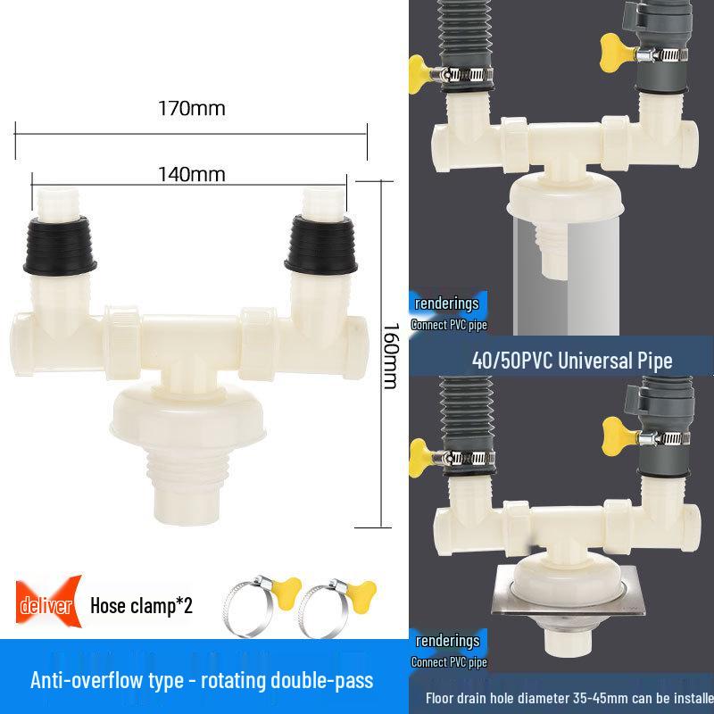 Odor-Proof Y-Shaped Drain Connector for Washing Machine and Basin
