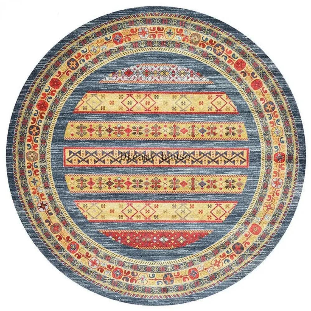 Retro Round Living Room Carpet American Hanging Chair Rugs Bohemia Bedroom Bedside Rug Home Luxury Decoration Sofa Non-slip Mat