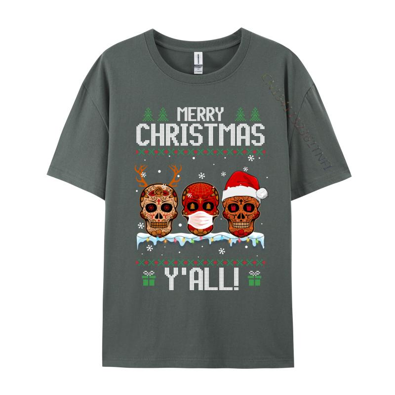 Merry Christmas Yall Sugar Skull Christmas Family Pajamas TShirt Cotton Tops Tees Fitted Unisex Tshirts Casual Fitness Tight