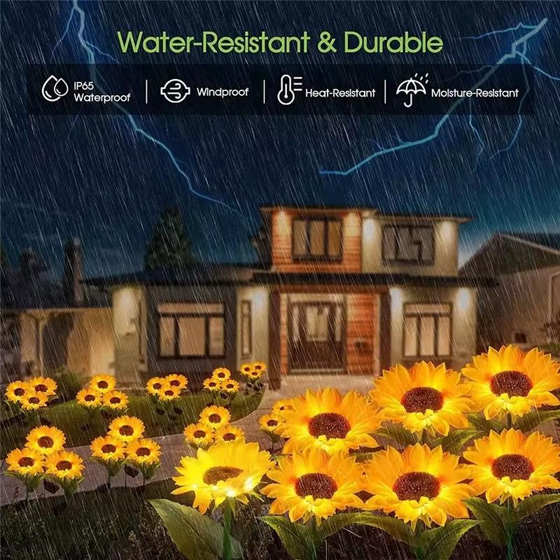Solar Sunflower Garden Lights 1/3 Heads Waterproof Outdoor Decorative Lawn Lamp for Yard Pathway Wedding Christmas
