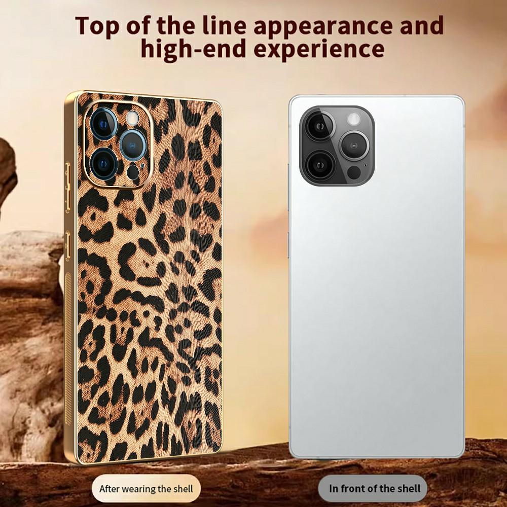 For iPhone 12 Pro Max Case Leopard Print PU Leather Coated PC+TPU Electroplating Phone Cover