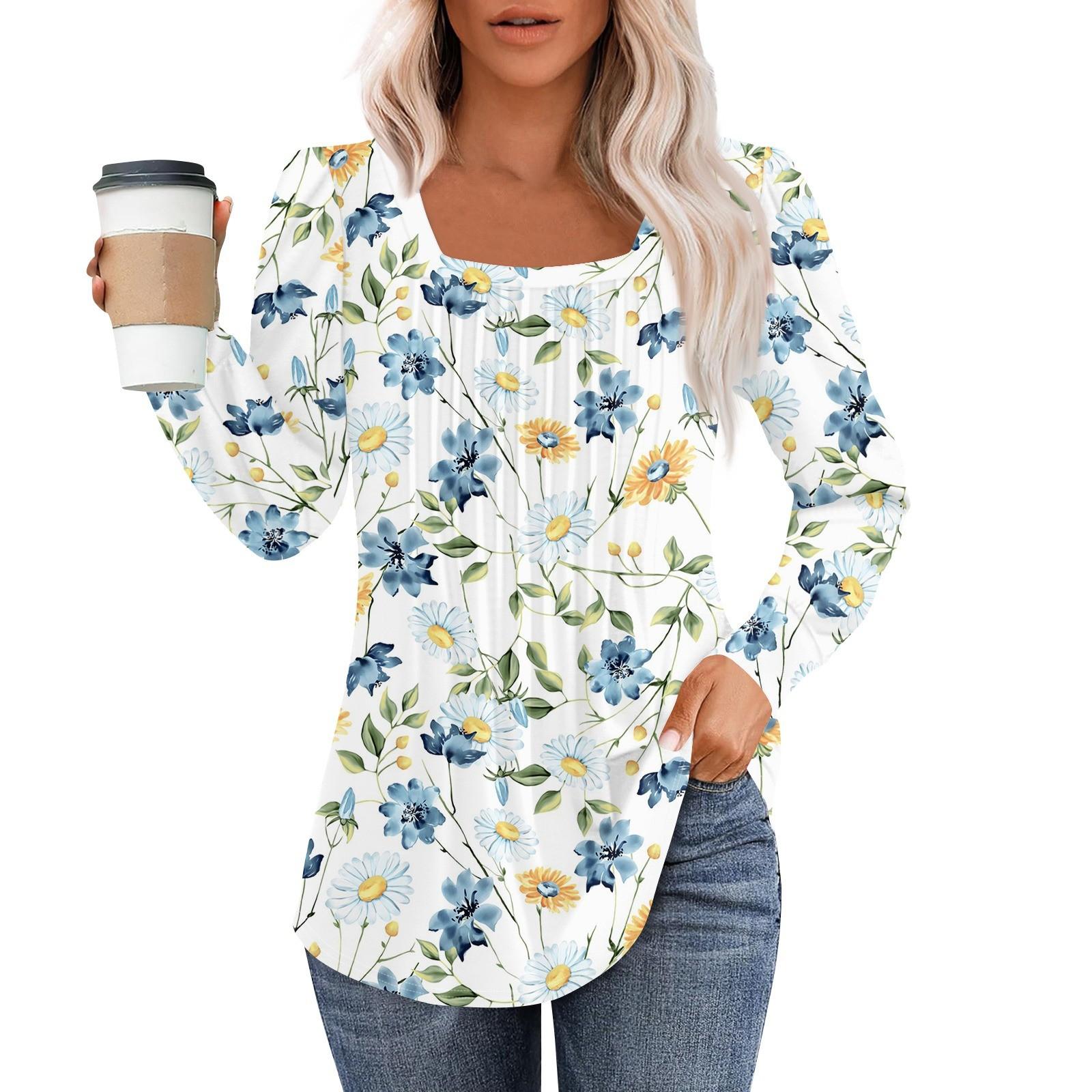 

Рубашки с длинным рукавом для женщин, топы, нарядные повседневные блузки, плиссированные туники с квадратным вырезом S