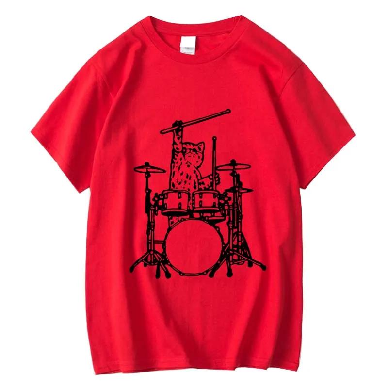 S5XL Męski Wysokiej Jakości 100% Bawełna Zabawny Nadruk Muzycznego Kota T-shirt Luźny Okrągły Dekolt T-shirt Dla Mężczyzn Krótki Rękaw Koszulka Męskie Top